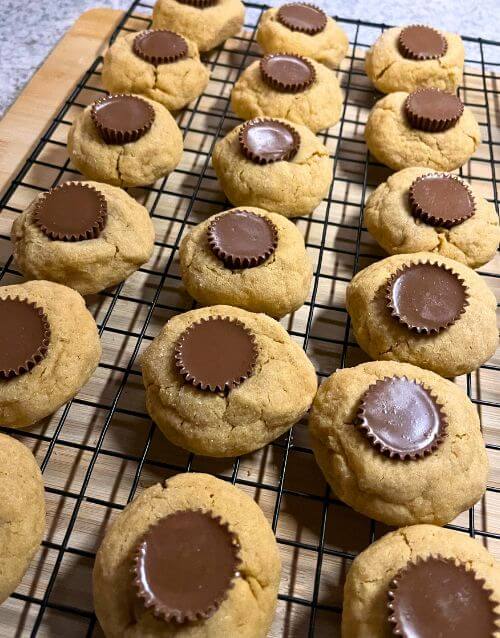 Peanut Butter cup cookies on wire grate