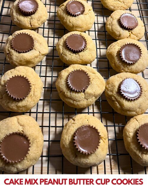 peanut butter cup cookies on wire grate