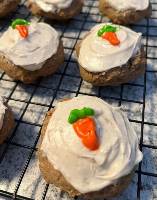 carrot cake cookies on wire grate