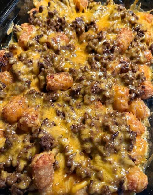 Tater tot nachos in dish (main picture)