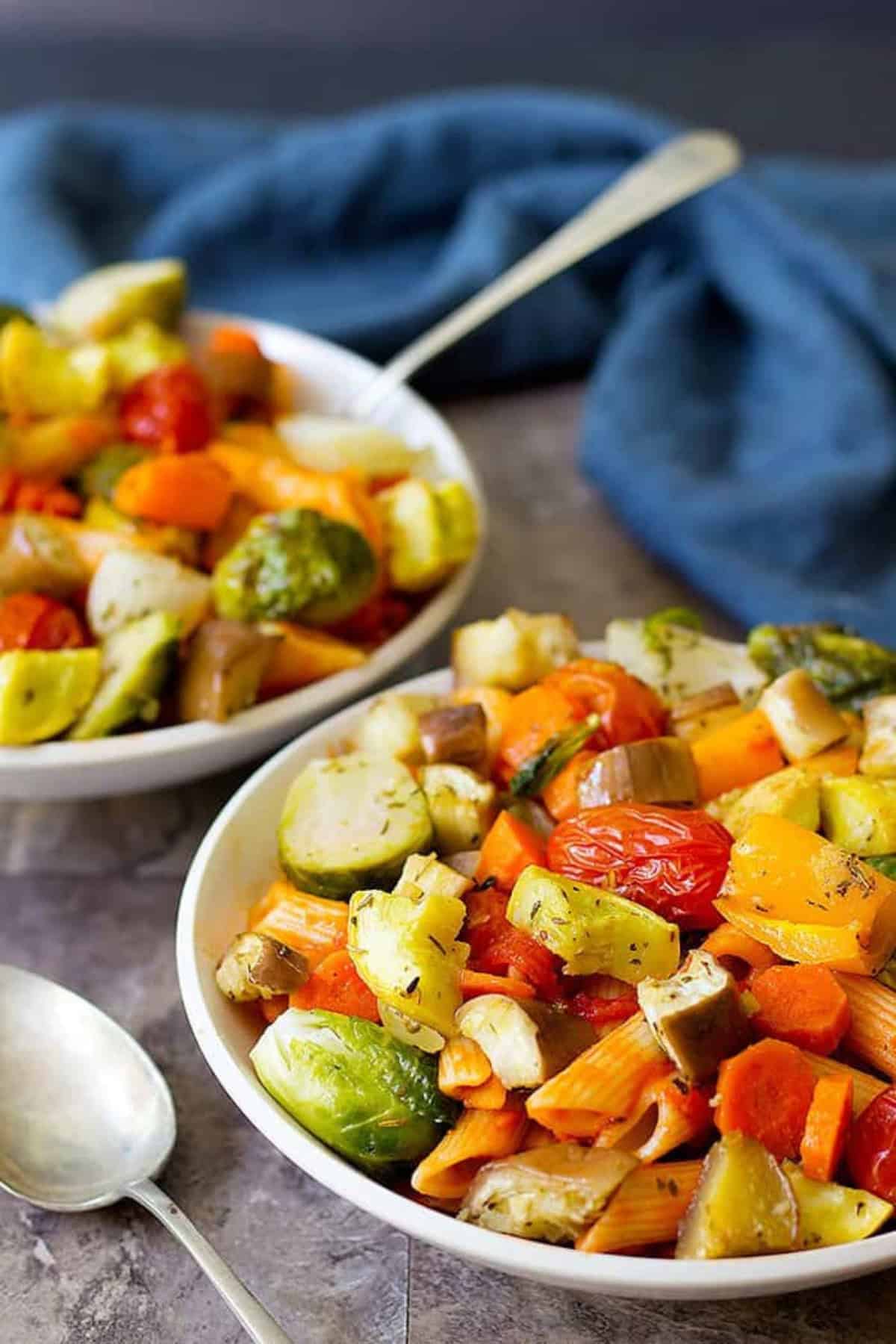 Roasted vegetables and pasta
