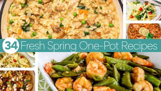 pictures of one-pot recipes for spring with text