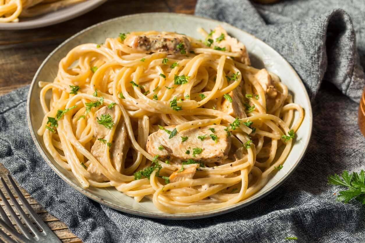Chicken alfredo on plate
