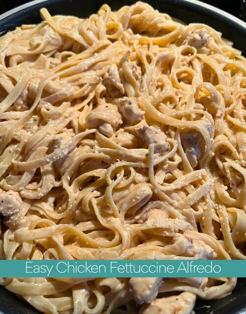 Chicken fettuccine in skillet