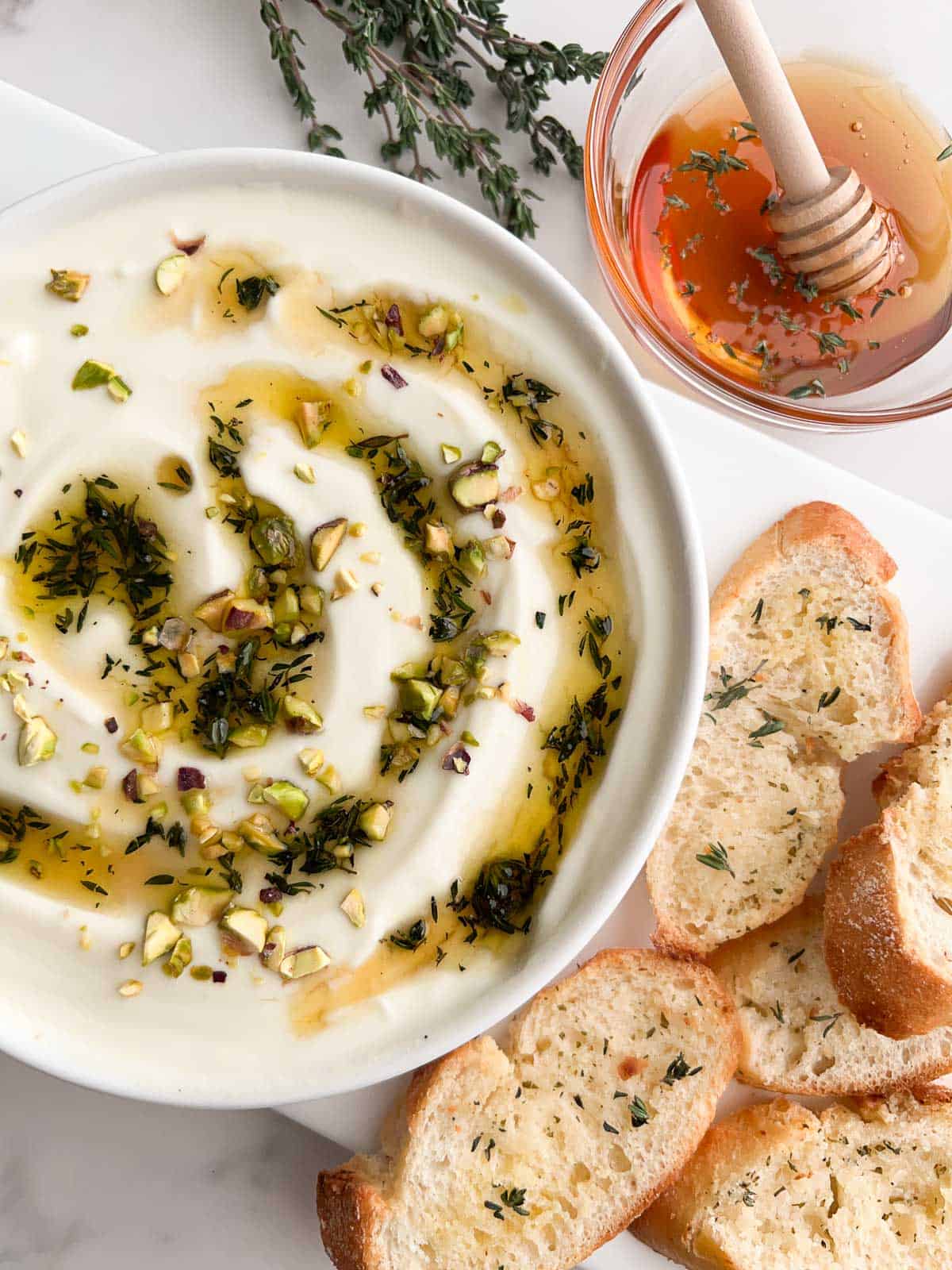 Ricotta party dip in white bowl