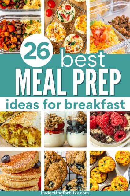 Meal prep breakfasts with egg bites, breakfast bowls, and muffins