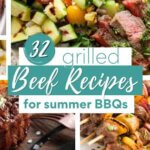 Grilled steak, kabobs, and burger recipes with text