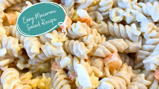 Macaroni salad with text