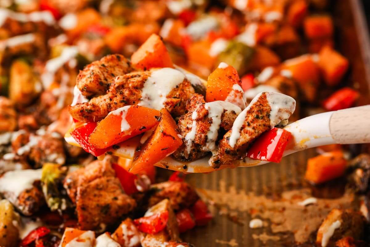 Chicken and veggies on a sheet pan