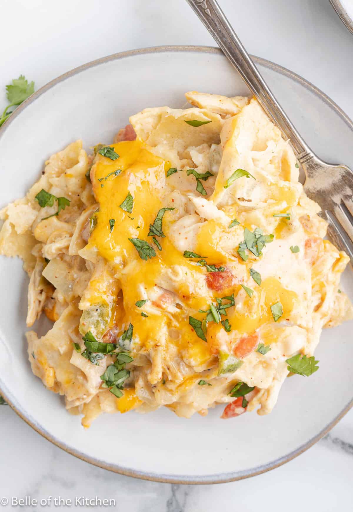 King Ranch Chicken on white plate
