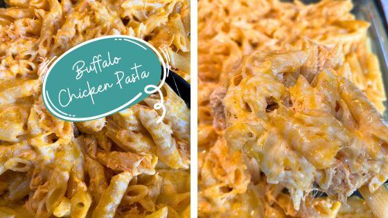 two pictures of buffalo chicken pasta