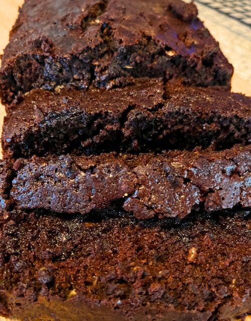 Sliced chocolate zucchini bread