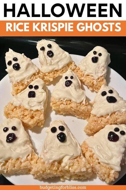 Rice Krispie Treat Ghosts on white plate