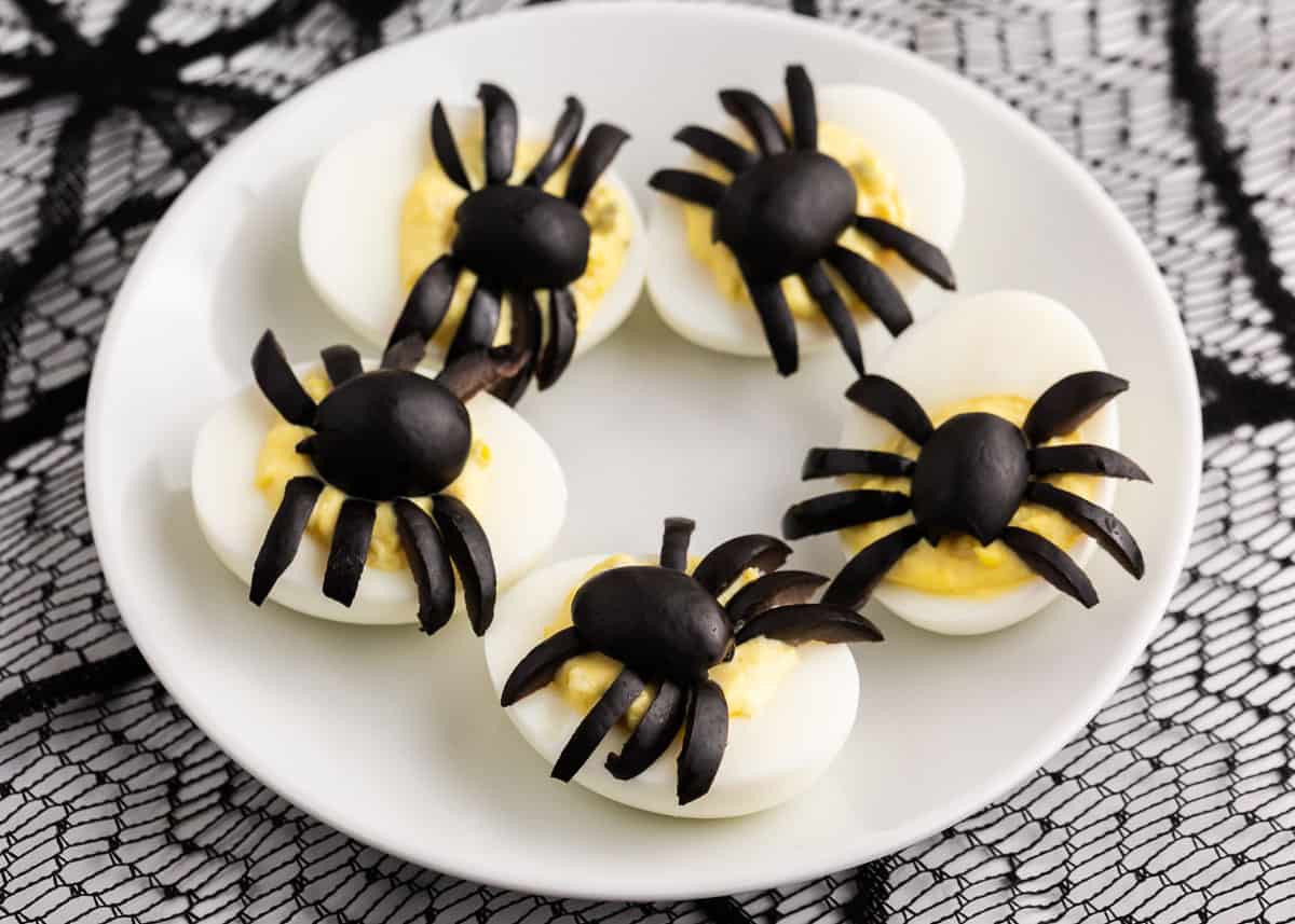 Spider Deviled Eggs on Plate
