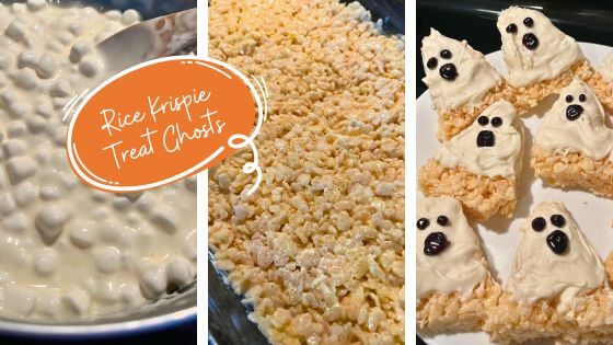 Rice Krispie Treat ghosts 3 pictures melted marshmallow