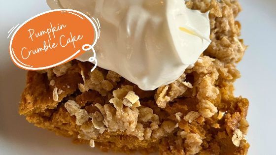 pumpkin crumble cake on white plate