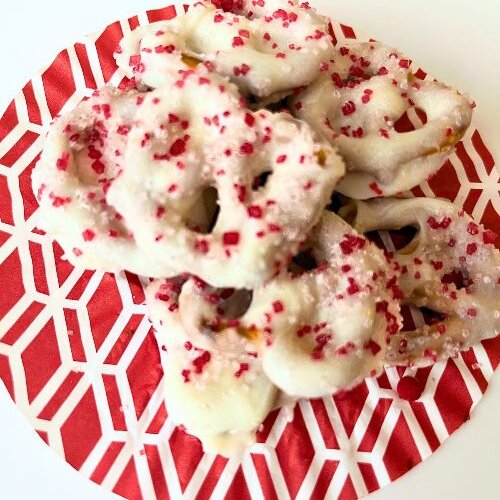 White Chocolate Peppermint Pretzels