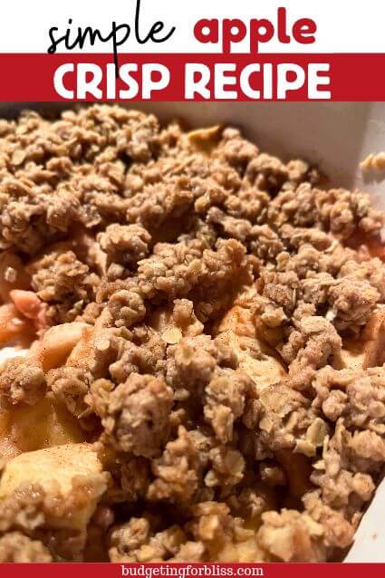 Apple crisp in white baking dish
