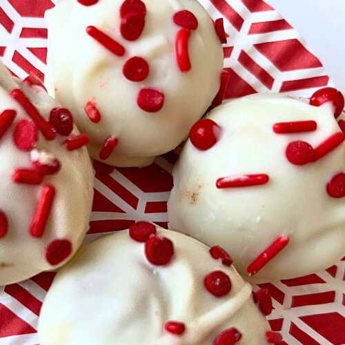 White chocolate peanut butter truffles with sprinkles