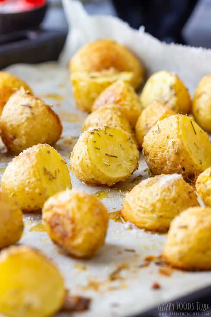 Rosemary Parmesan Potatoes on Baking sheet